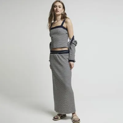 Navy knit stripe cami top sold by River Island
