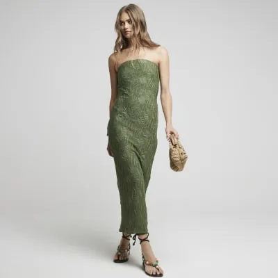 Khaki texture bandeau midi dress sold by River Island