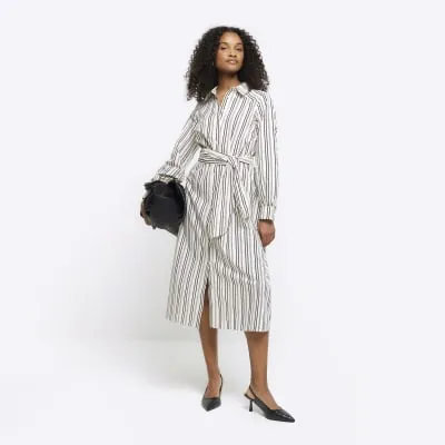 Black stripe belted midi shirt dress sold by River Island