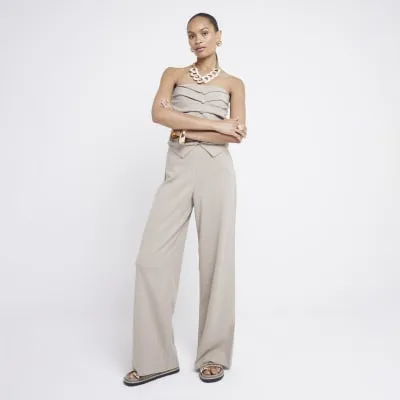 Beige Textured Wide Leg Trousers sold by River Island