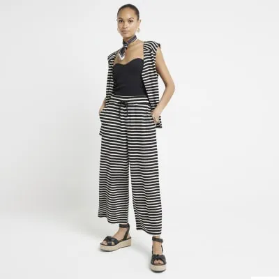 Black Textured Stripe Wide Leg Trousers sold by River Island