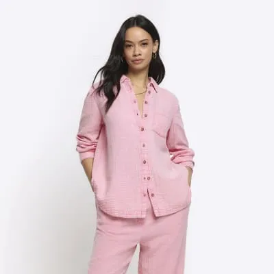 Pink textured long sleeve shirt sold by River Island