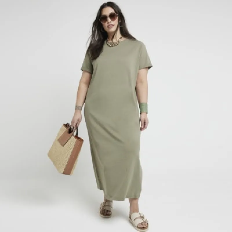 Plus khaki t-shirt midi dress sold by River Island