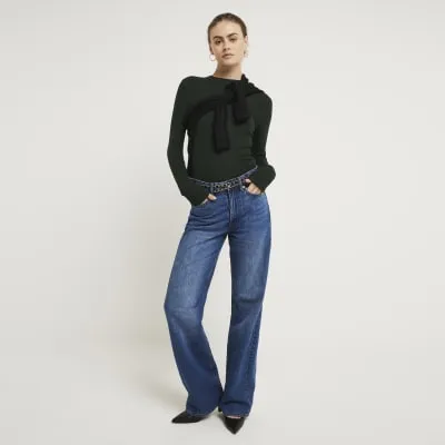 Green Fitted Rib Long sleeve Top sold by River Island