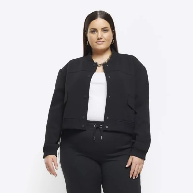 Plus black tailored crop bomber jacket sold by River Island