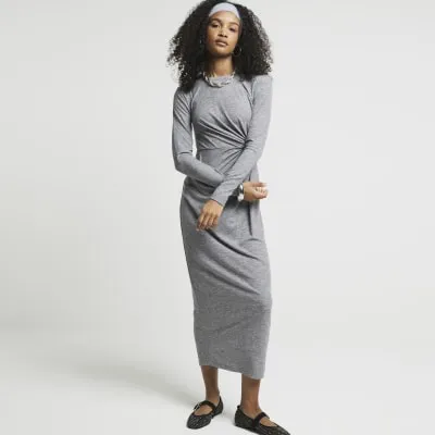 Grey knot side bodycon midi dress sold by River Island