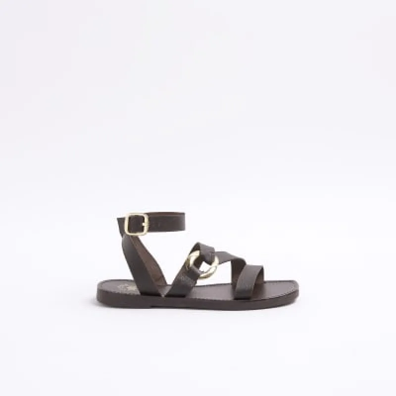 Brown leather hardware gladiator sandals sold by River Island