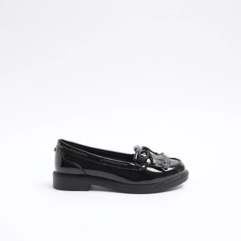 Black bow fringe loafers sold by River Island