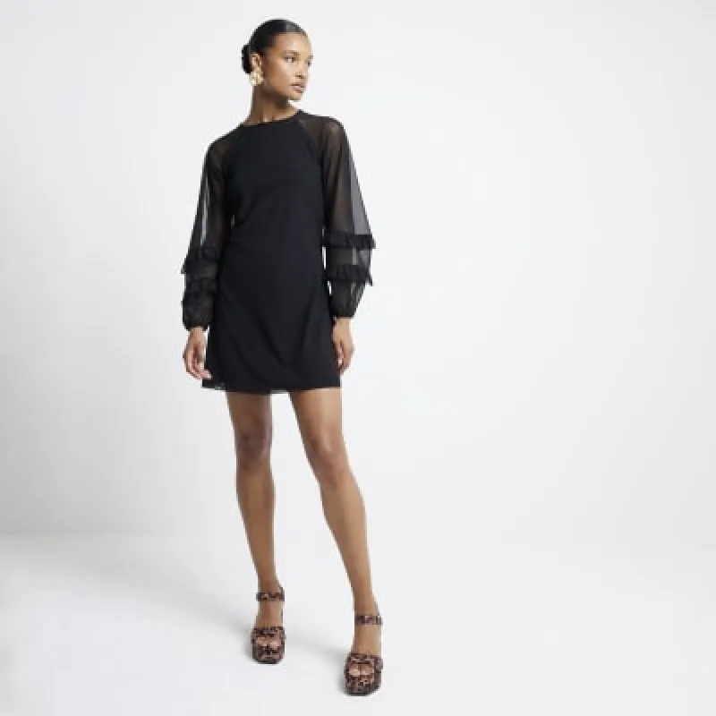 Black mesh frill sleeve swing mini dress sold by River Island
