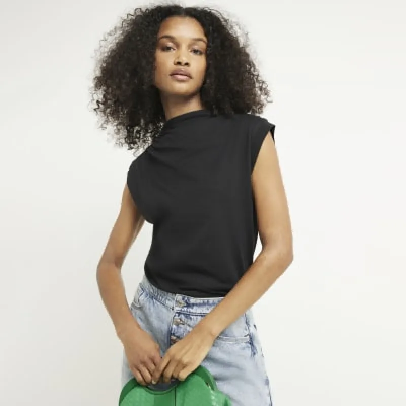Black cowl neck drape t-shirt sold by River Island