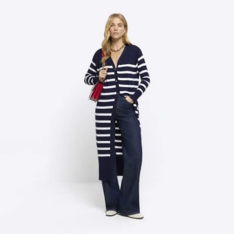 Navy stripe longline cardigan sold by River Island