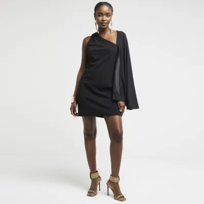 Black Cape Detail Shift Mini Dress sold by River Island