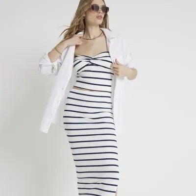 White Ribbed Stripe Midi Skirt sold by River Island