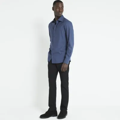 Navy slim fit tencel smart shirt sold by River Island