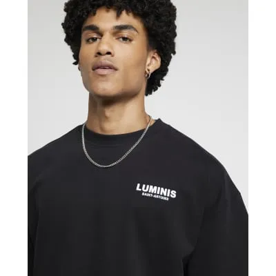 Black oversized fit embroidered t-shirt sold by River Island