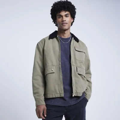 Khaki regular fit worker jacket sold by River Island
