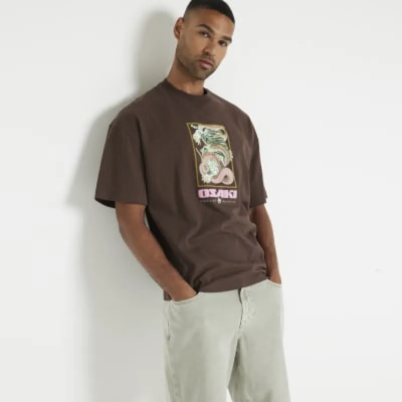 Brown regular fit tiger graphic t-shirt sold by River Island