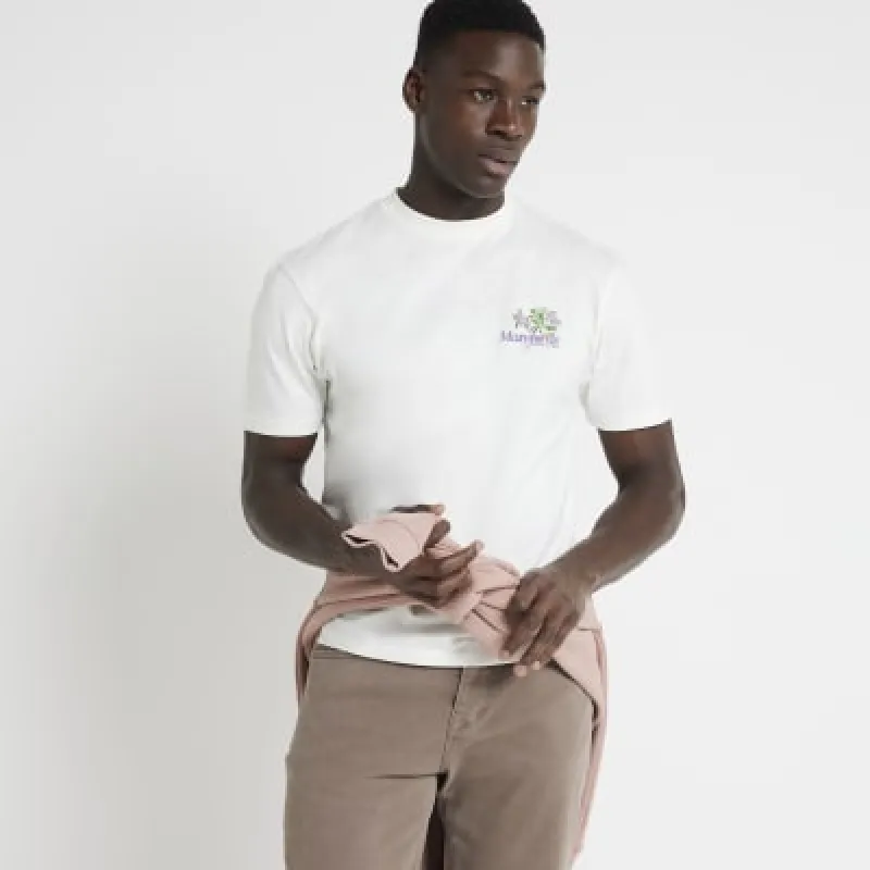 White regular fit floral graphic t-shirt sold by River Island