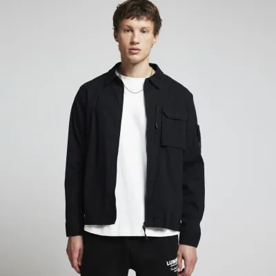 Black Regular Fit Utility Zip Up Shacket sold by River Island
