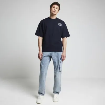 Navy oversize fit embroidered graphic t-shirt sold by River Island
