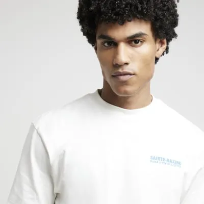 Beige regular fit graphic print t-shirt sold by River Island