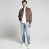 Stone Regular Fit Suedette Bomber Jacket sold by River Island
