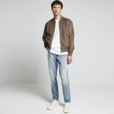 Stone Regular Fit Suedette Bomber Jacket sold by River Island