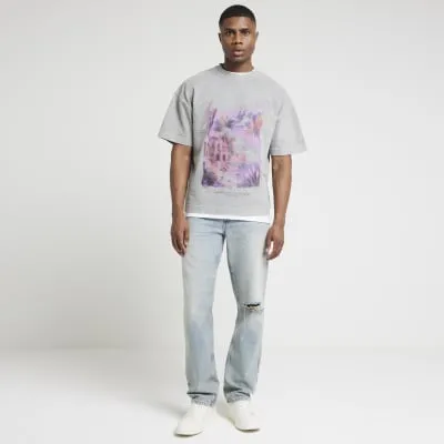 Washed grey oversized fit graphic t-shirt sold by River Island