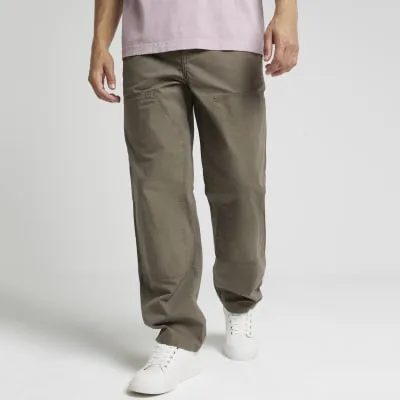 Brown regular fit workwear trousers sold by River Island