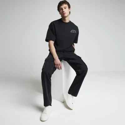 Black oversized fit graphic floral t-shirt sold by River Island