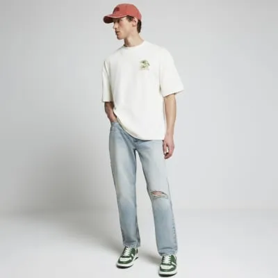 Beige oversized fit palm tree graphic t-shirt sold by River Island