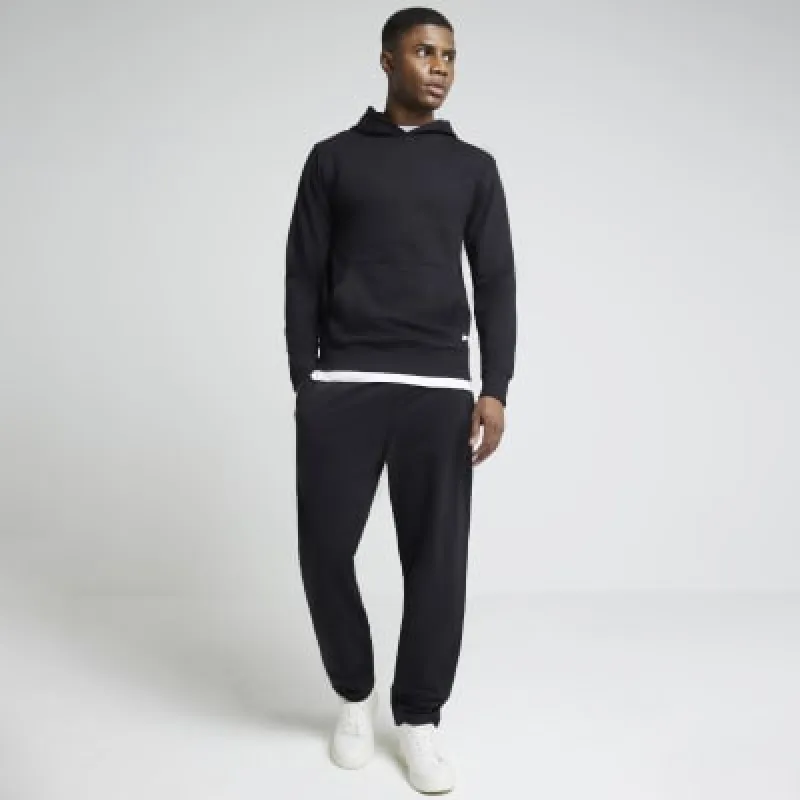 Black Slim Fit Plain Hoodie sold by River Island