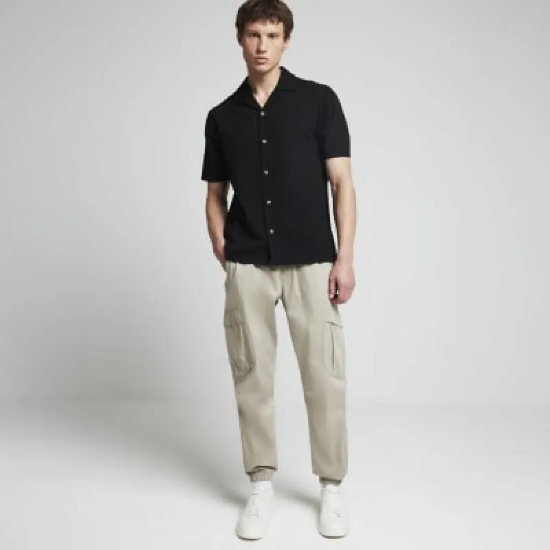 Black slim fit jersey revere shirt sold by River Island