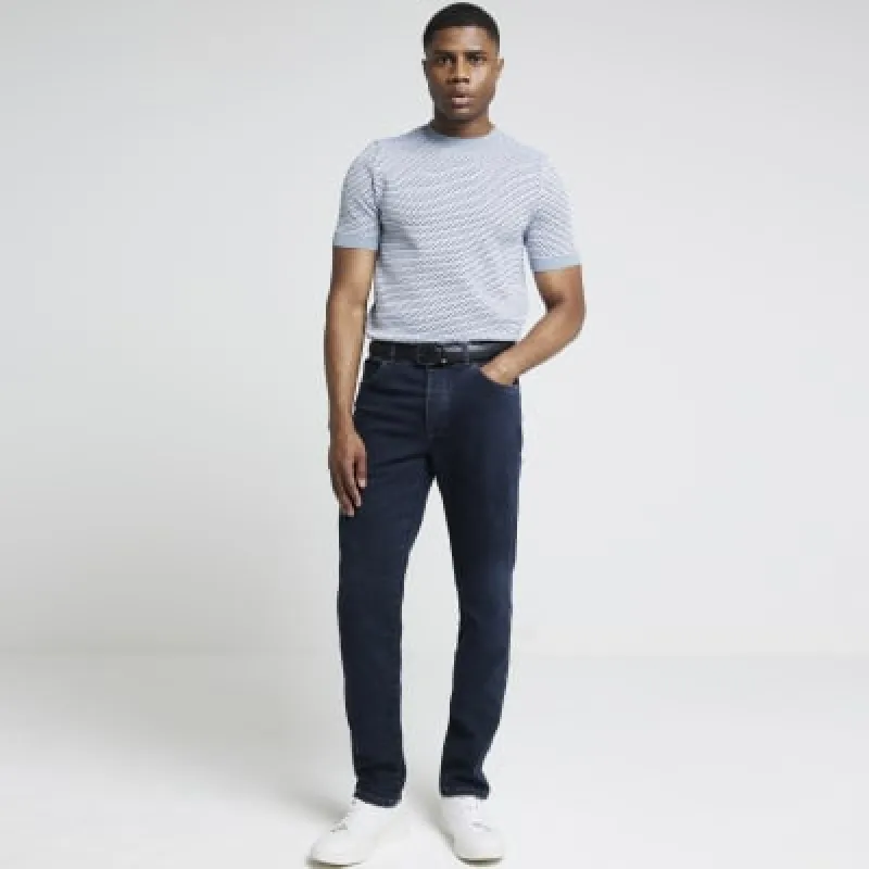 Grey muscle fit jacquard knit t-shirt made by River Island