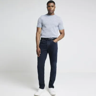 Grey muscle fit jacquard knit t-shirt sold by River Island