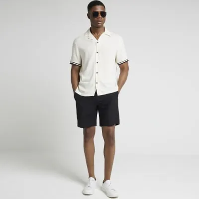 Beige regular fit taped revere shirt sold by River Island