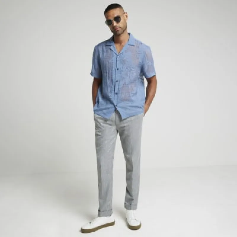 Blue regular fit burnout floral revere shirt sold by River Island