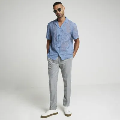 Blue regular fit burnout floral revere shirt sold by River Island