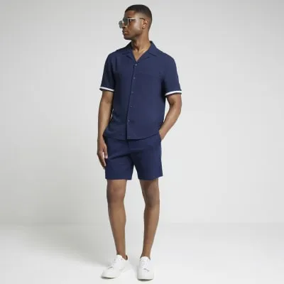 Navy regular fit taped revere shirt sold by River Island