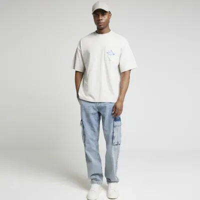 Grey regular fit embossed graphic t-shirt sold by River Island