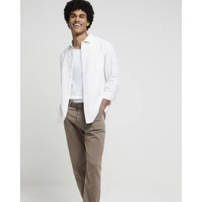 White regular fit linen blend stripe shirt sold by River Island