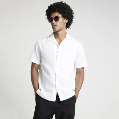 White regular fit linen blend revere shirt sold by River Island