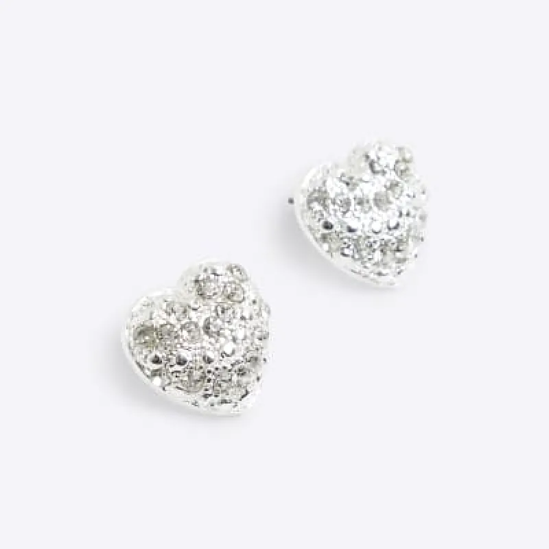 Silver Heart Studd Earrings sold by River Island
