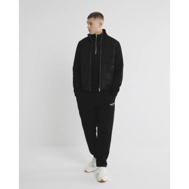 Black Quilted Funnel Jacket sold by River Island
