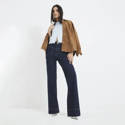 Blue Denim High Waisted Pocket Wide Leg Jeans sold by River Island