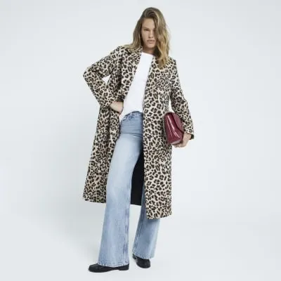 Brown Leopard Print Jacquard Coat sold by River Island
