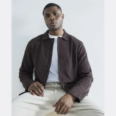 Brown Pointelle Stitch Long Sleeve Shirt sold by River Island