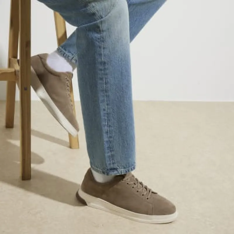 Beige suede trainers sold by River Island