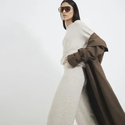 Grey Knit Wide Leg Joggers sold by River Island