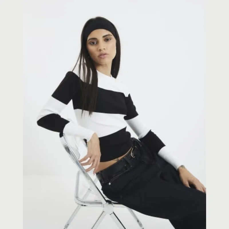 White Long Sleeve Stripe Knit Top sold by River Island